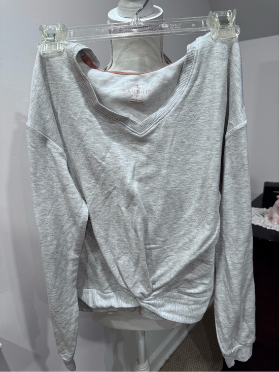 Danskin Tops - Danskin Light Gray V-Neck Twist Hem Sweatshirt